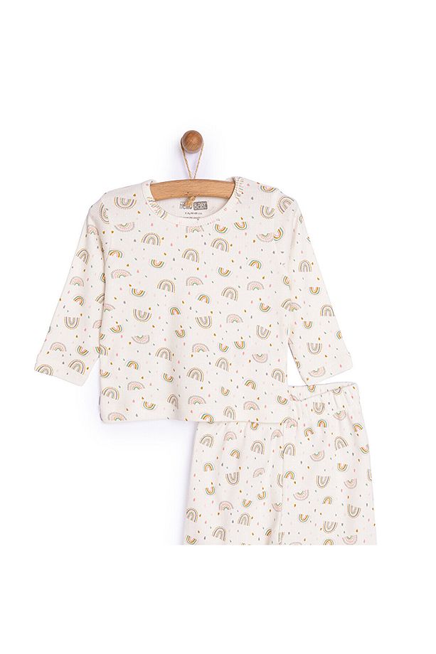 HelloBaby Kız Bebek Pijama Takım Kaşkorse Gökkuşağı Bisiklet Yaka Uzun Kol Ekru - 2