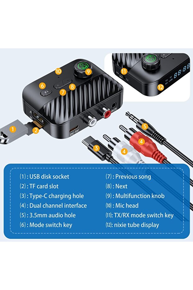 Bluetooth Transmitter Receiver, Bluetooth Transmitter Receiver Display, V5.3 Bluetooth Receiver - 4