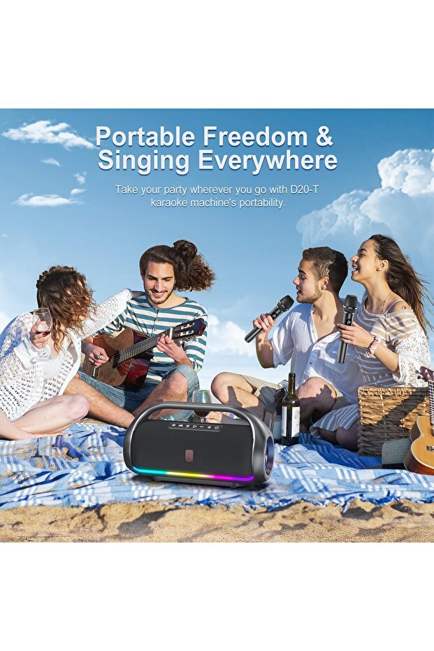 نظام مكبر صوت مع ميكروفون للغناء، مكبرات صوت بلوتوث محمولة مع إضاءة مبهرة و2 سماعات لاسلكية - 5