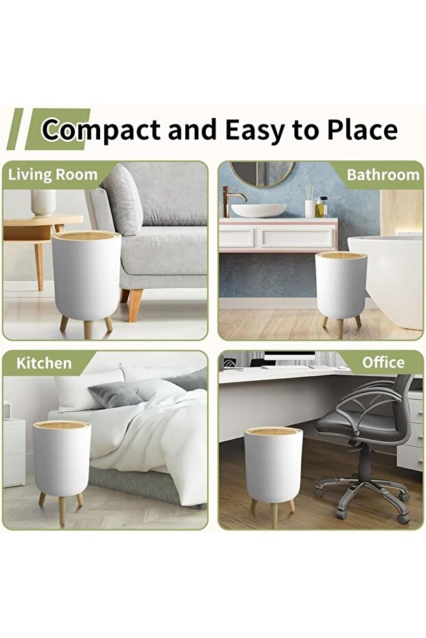 Trash Can Bathroom Garbage Can With Lid Plastic Trash Bin With Push Button Office Waste Paper - 6