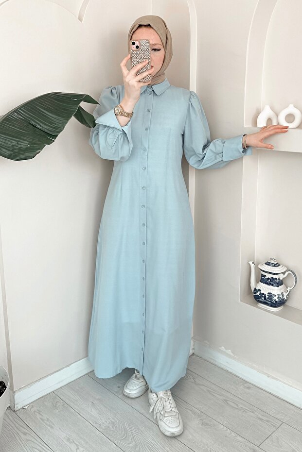 Buttoned Turquoise Dress Ma333 - 2