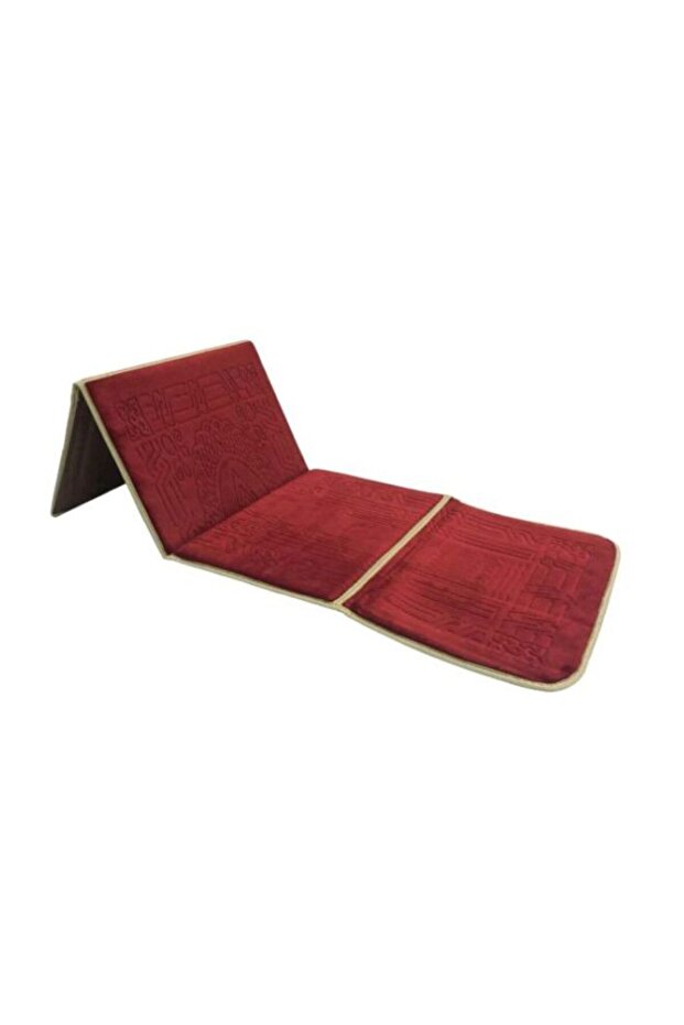 2 In 1 Foldable Prayer Mat With Backrest Red/Beige 110x55cm
