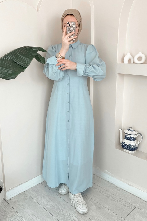 Buttoned Turquoise Dress Ma333 - 3