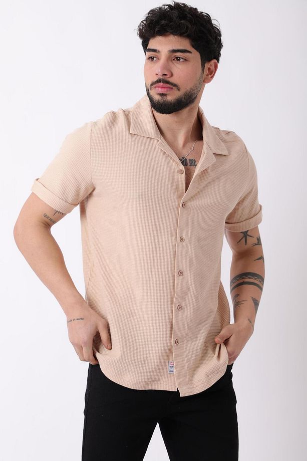 Waffle Desen Kısa Kol Gömlek JS C-157_40360 - 2