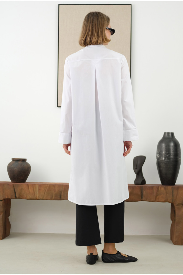 Çift Fleto Detaylı Gömlek Beyaz - 6