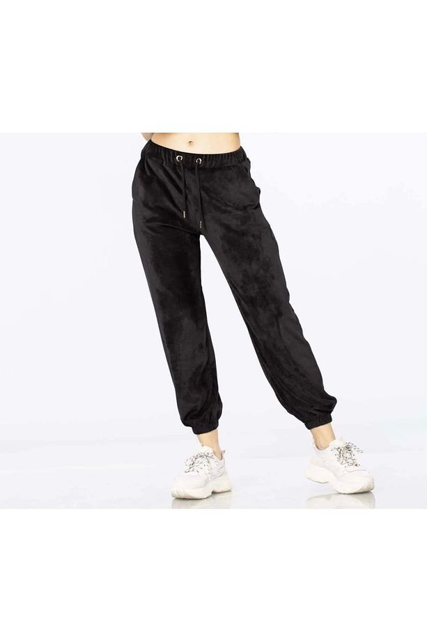 Kadın Yumuşak Kadife Bilek Manşetli Eşıfman Jogger Tek Alt - 1