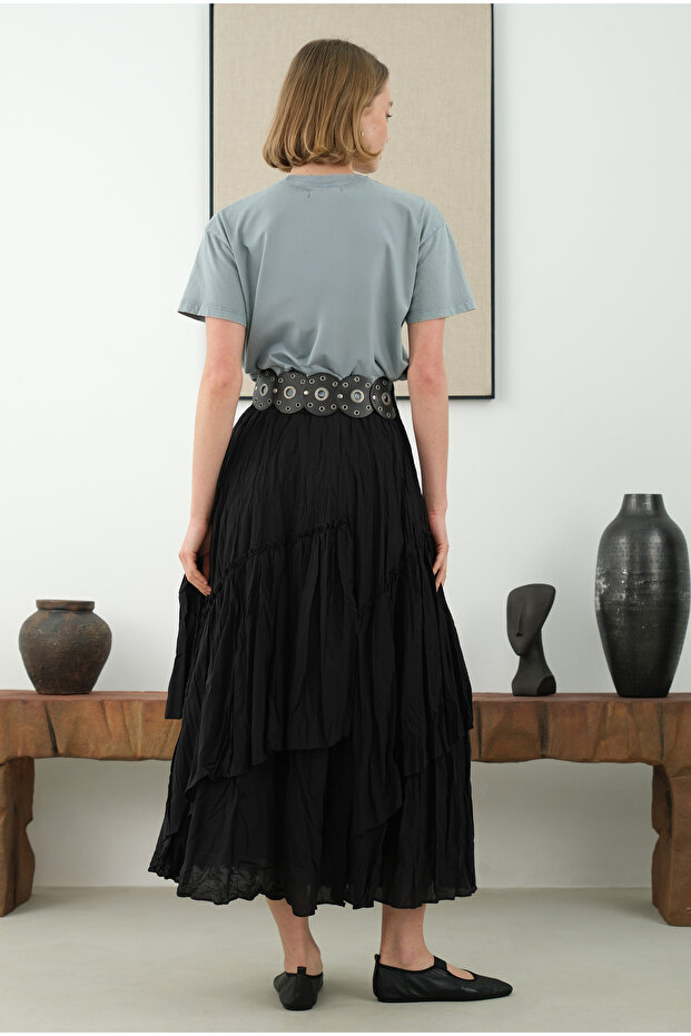 Katlı Bohem Etek Siyah - 3