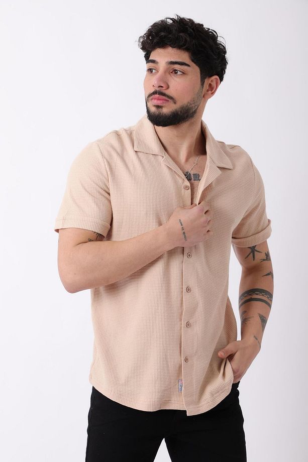 Waffle Desen Kısa Kol Gömlek JS C-157_40360 - 3