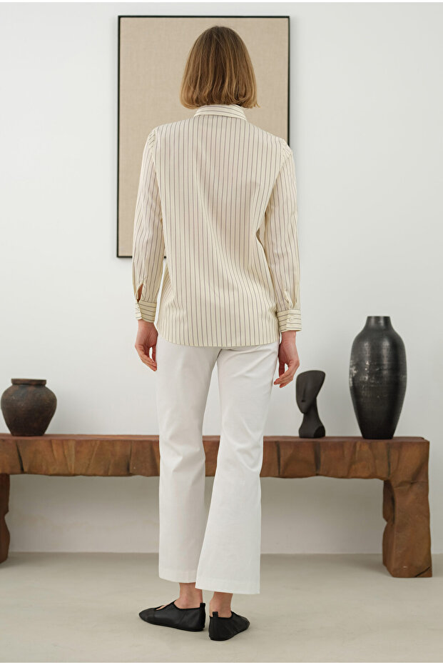 Çizgili Fit Gömlek Soft Sarı - 6