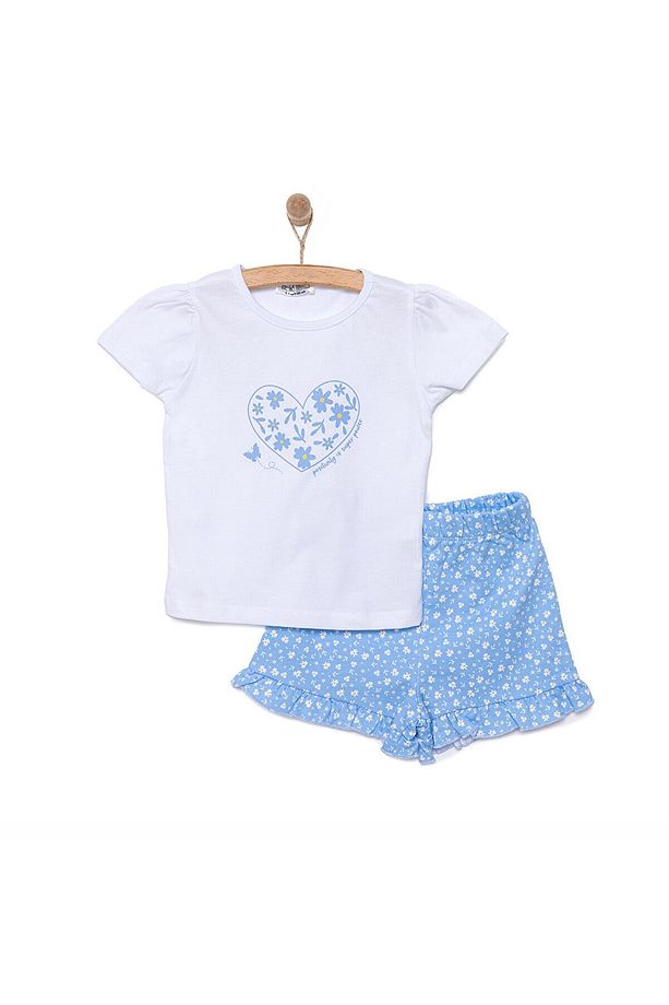 HelloBaby Basic Kalp ve Çiçek Baskılı Şortlu Takım Kız Bebek - 1