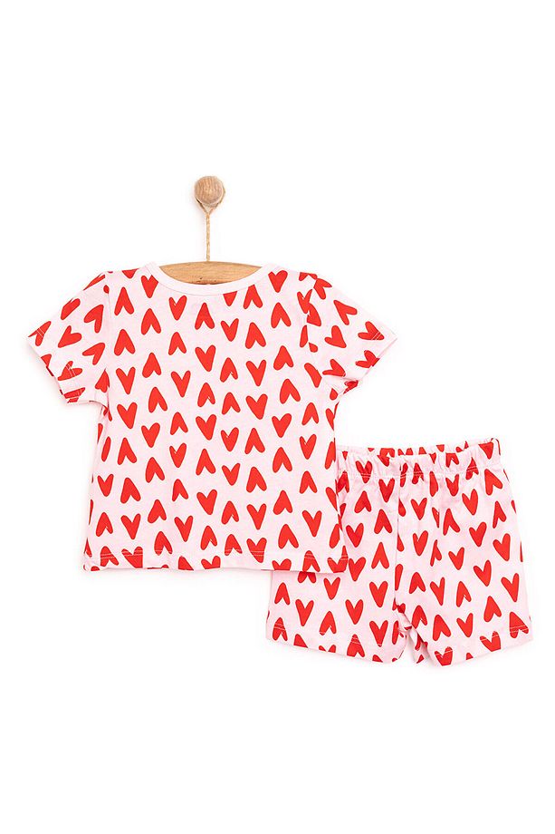 HelloBaby Kısa Kol Kalp Desenli Bisiklet Yaka Pijama Takımı - 2