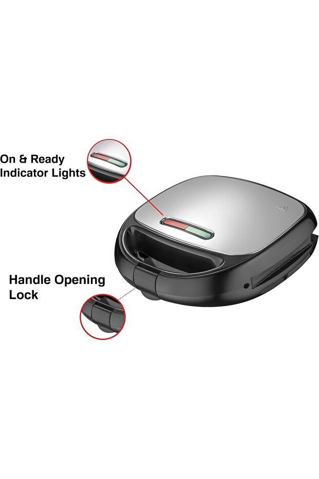 Sandwich Maker 2 Slice Non-Stick Grill 850W /Panini Press Handle Locking System, Indicator Light, - 2