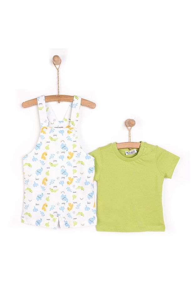 HelloBaby Yenidoğan Fil Desen Şort Salopet - Tshirt Takım Erkek Bebek - 2