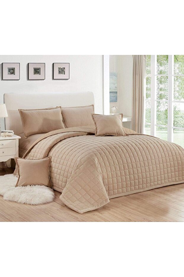 Compressed Two Sided Comforter 4 Pieces Set Single Size Beige - 1