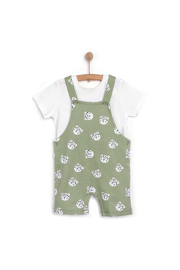 HelloBaby Basic Erkek Kedi Desenli Şort Salopet-Tshirt Erkek Bebek - 1