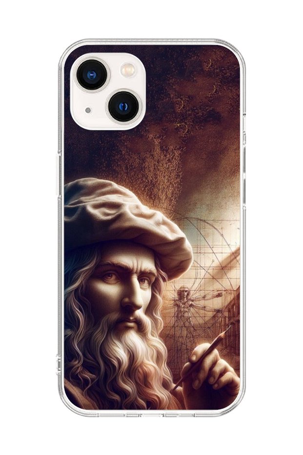 حافظة شفافة متوافقة مع هاتف iPhone 15 Plus بتصميم ليوناردو دافنشي