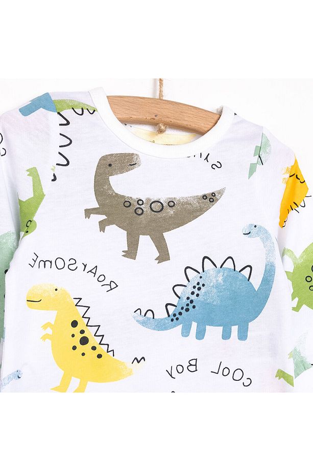 HelloBaby Uzun Kol Sevimli Dinazor Desenli Bisiklet Yaka Pijama Takımı - 3