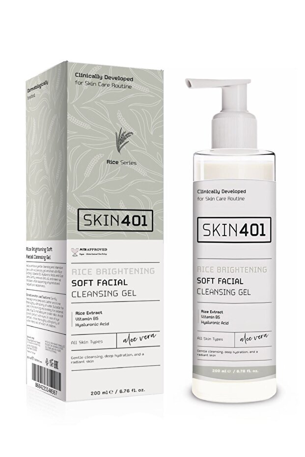Skin401 Pirinç Özlü Aydınlatıcı Yüz Temizleme Jeli 200ml (%100 Vegan)