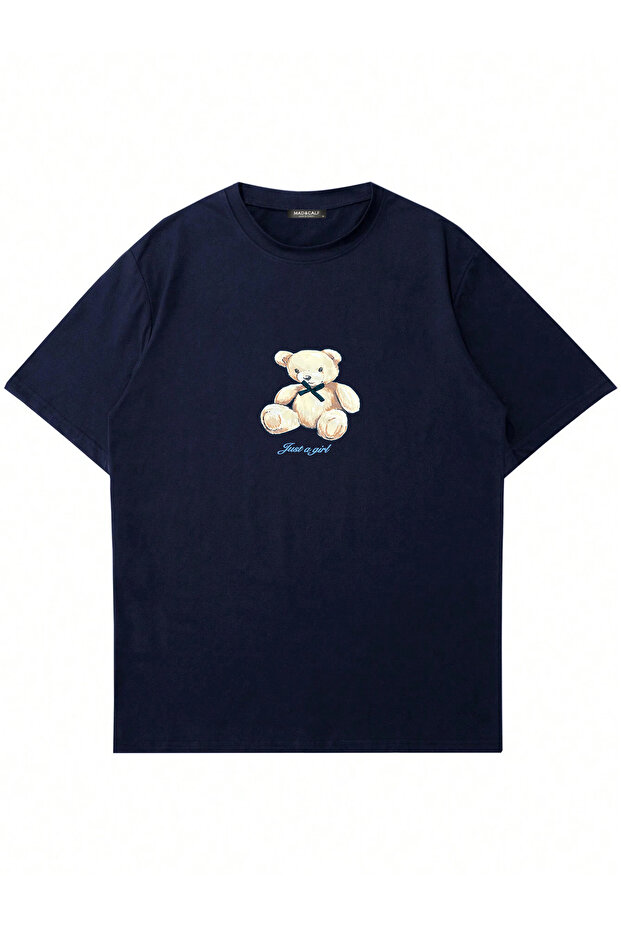 Women's Just a Girl Teddy Printed Crew Neck Oversize Tshirt