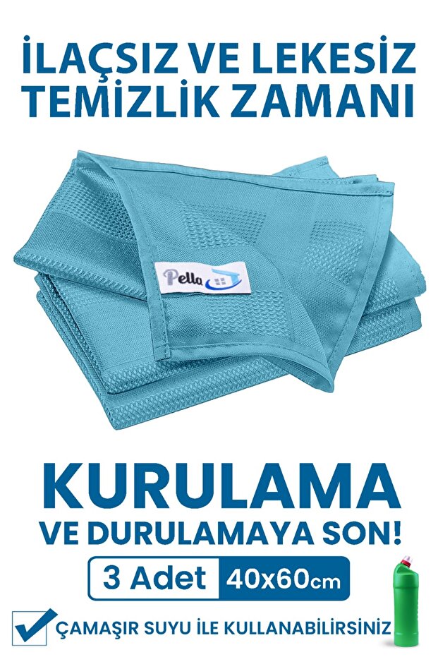 Classic 3-Piece Microfiber Cleaning Cloth, Glass, Car, Kitchen Cloth, Light Blue, 40 X 60 cm