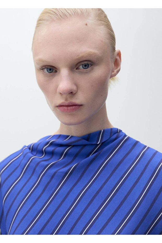 Çizgili asimetrik bluz - 7