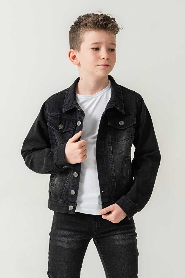 Double Pocket Buttoned Denim Boy's Jacket - 5