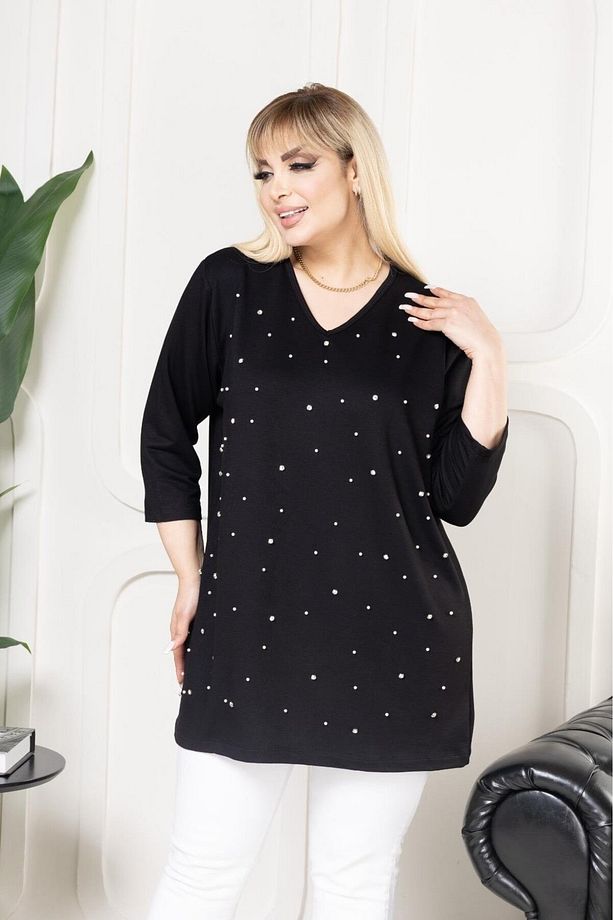 İnci ve taş detaylı bluz - 4