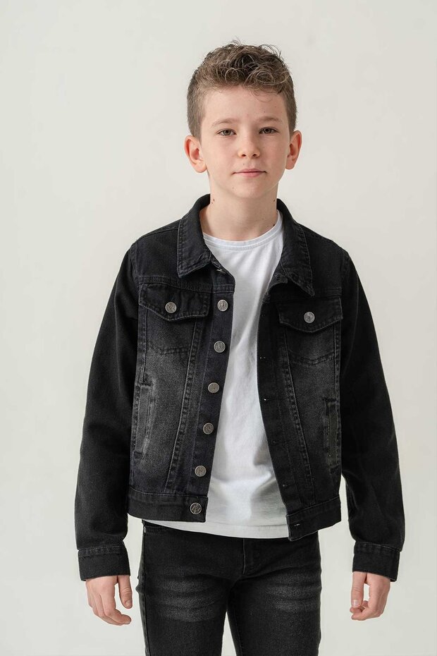 Double Pocket Buttoned Denim Boy's Jacket - 3