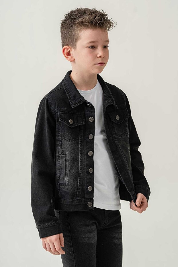 Double Pocket Buttoned Denim Boy's Jacket - 2