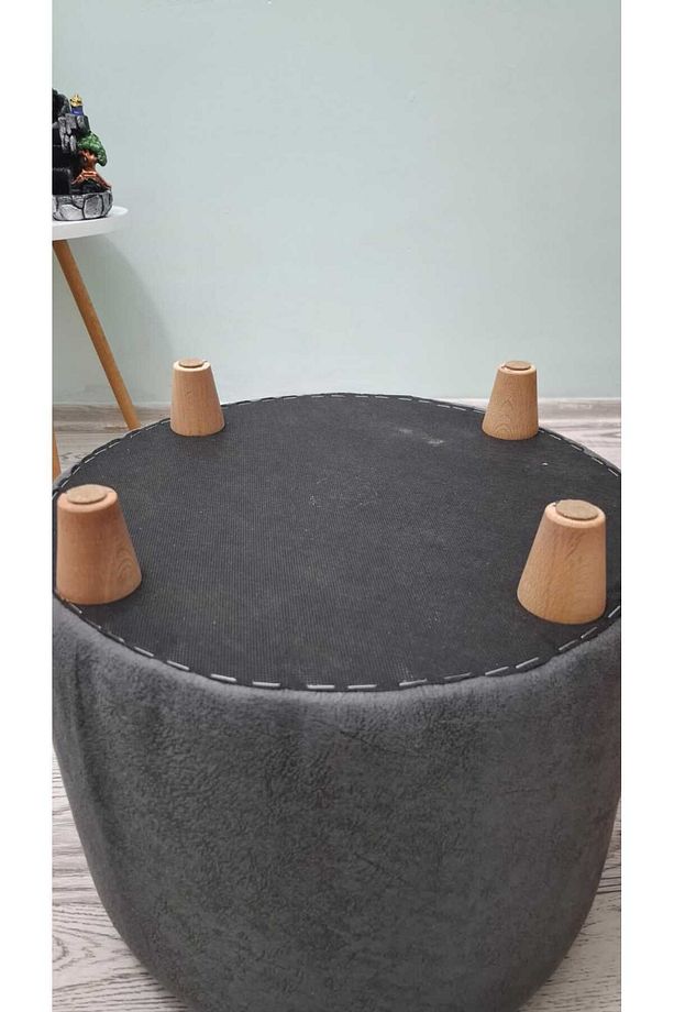 Ahşap Ayaklı Yuvarlak Nubuk Kumaş Puf&bench Koltuk/tabure - 6