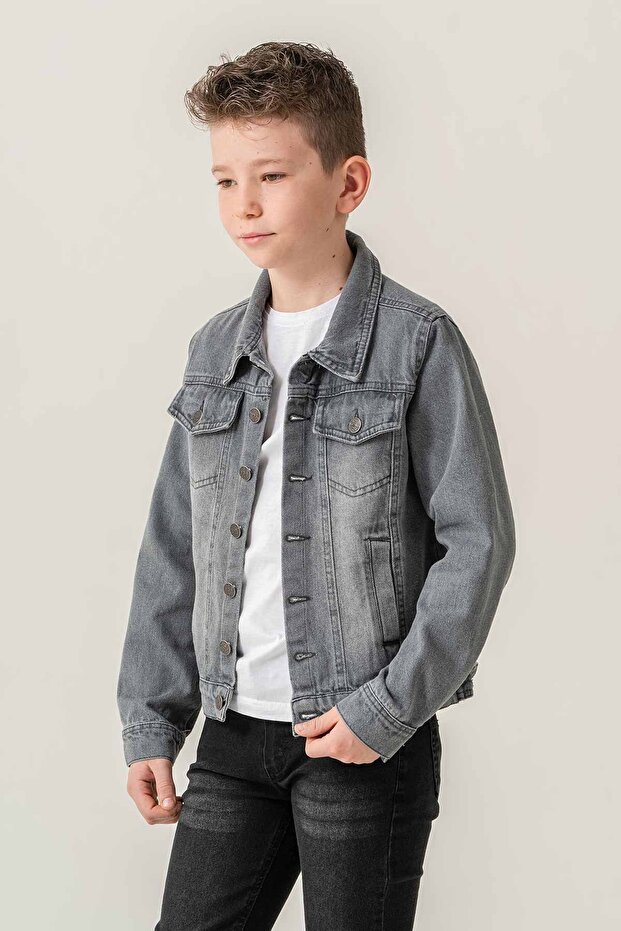 سترة للأولاد من الدنيم بأزرار وجيب مزدوج - 6