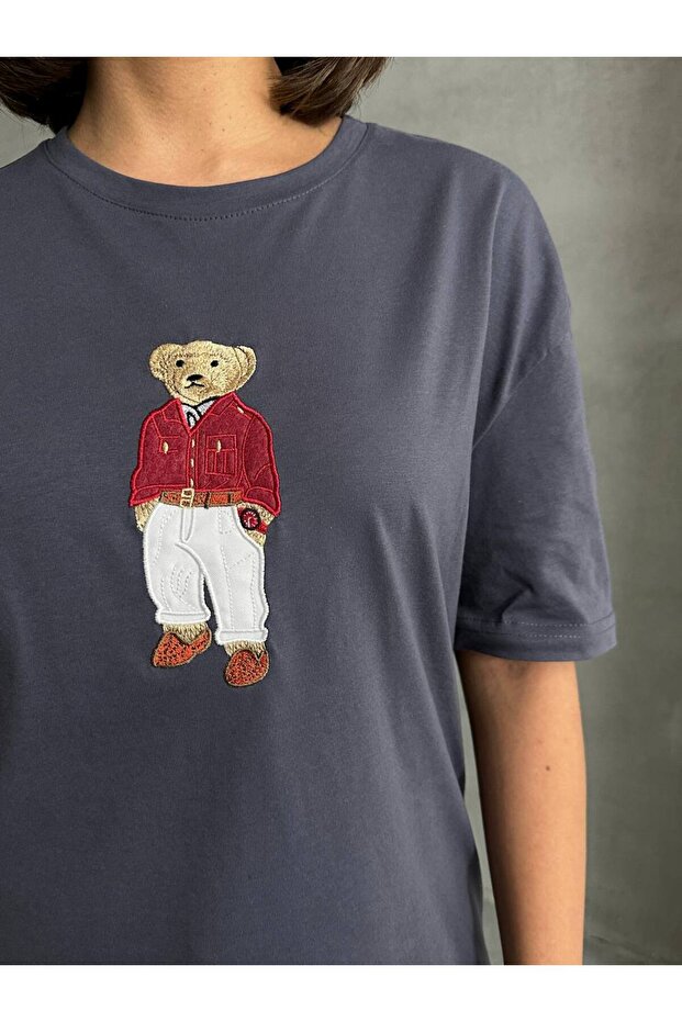 Ayıcık Nakışlı Kadın Oversize Tshirt - 2