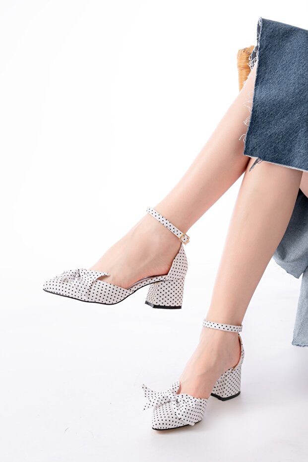 Jann White Polka Dot Bow (5 cm Heels) Daily Use Shoes