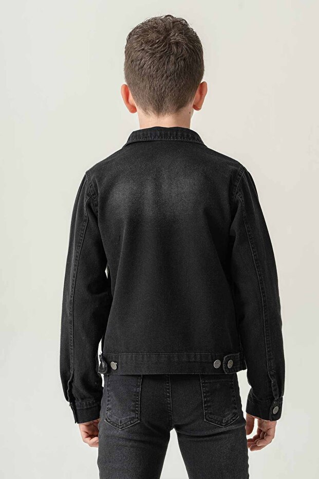 Double Pocket Buttoned Denim Boy's Jacket - 4