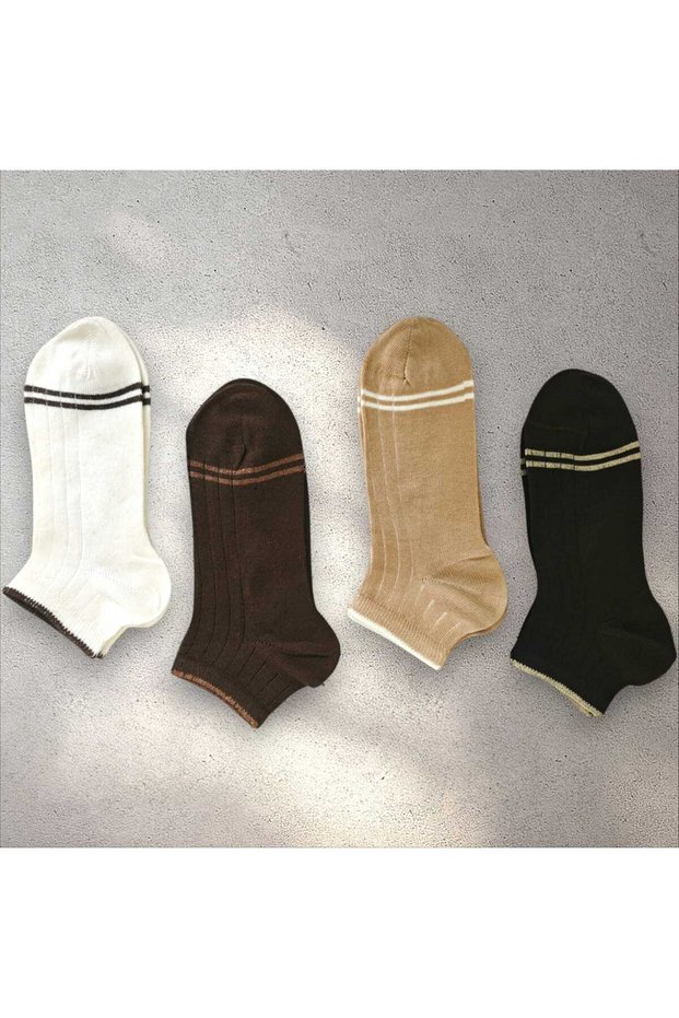4 Pairs of Multi-Colored Striped Desniı Girls' and Boys' High Quality Combed Cotton Booties Children's Socks