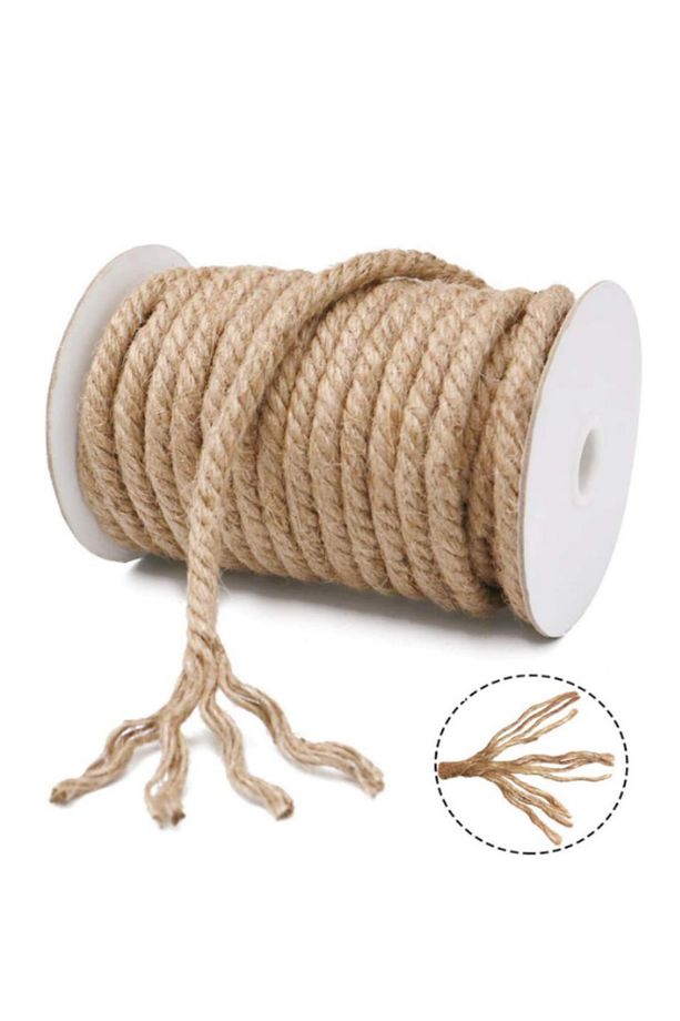 10 Mm Kalınlığında, 10 Metre Jüt Halat Ip, Dekoratif Hasır Ip, Süsleme Hobi El Işi, Dekor Kendin Yap - 6