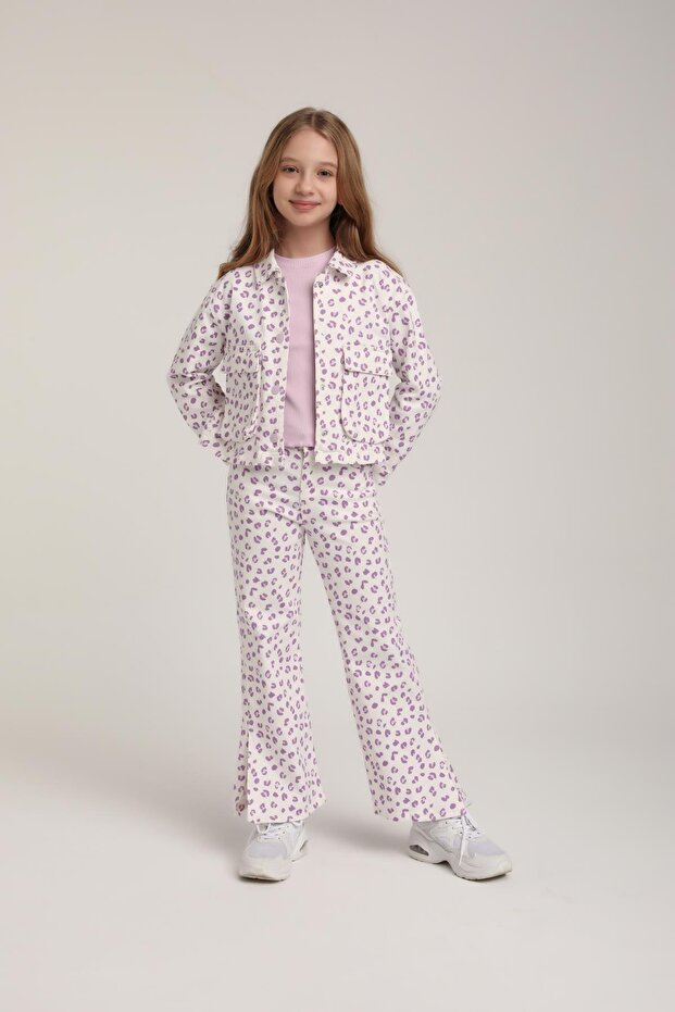 Mini Leopar Ceket - Mor - 2