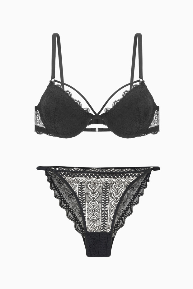 Noa Lace Bra Panty Set - Padded - 2609 - Black