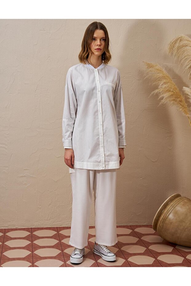 جيب من الفلانيل بنمط مخطط تونيك رمادي - 5