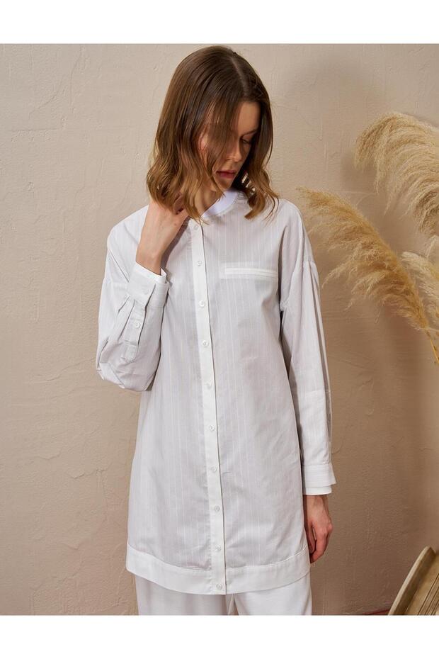 جيب من الفلانيل بنمط مخطط تونيك رمادي - 4