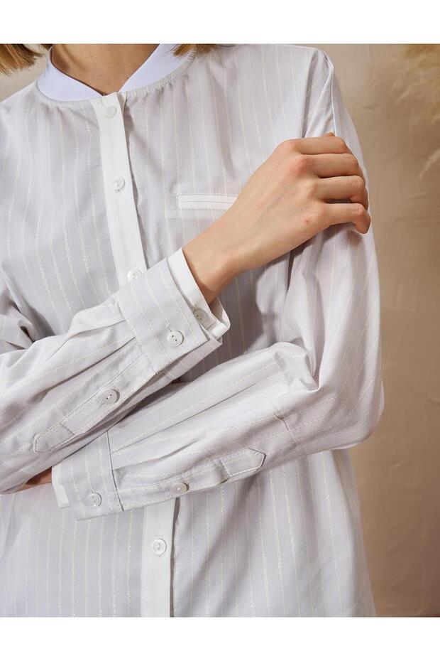 جيب من الفلانيل بنمط مخطط تونيك رمادي - 8