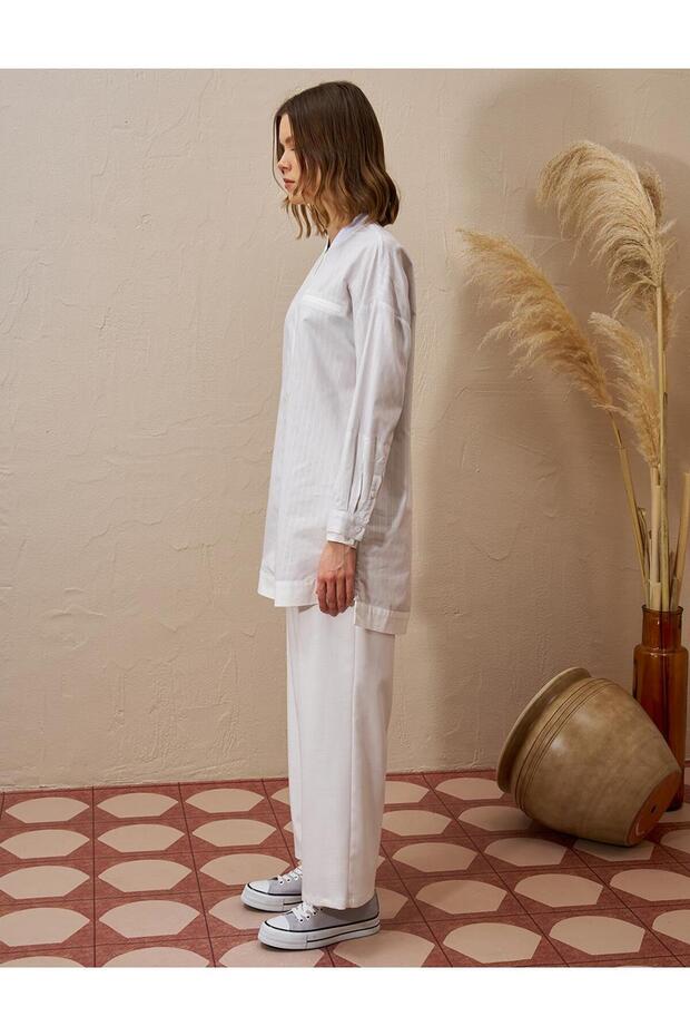 جيب من الفلانيل بنمط مخطط تونيك رمادي - 6