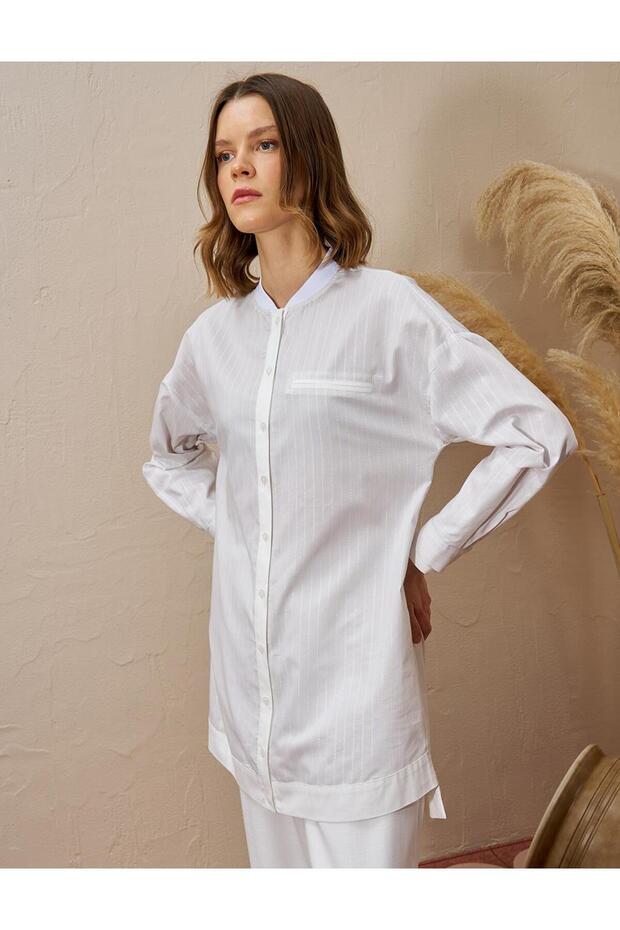 جيب من الفلانيل بنمط مخطط تونيك رمادي - 3