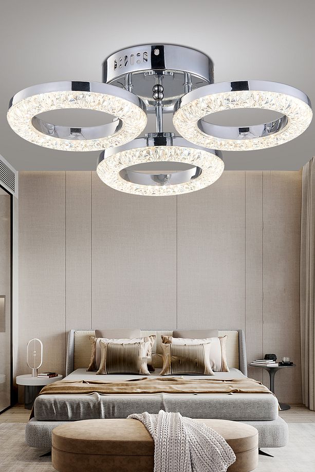 Oylum 3'lü Krom 24 Watt Kristalli Koridor Salon Led Plafonyer Avize - 1
