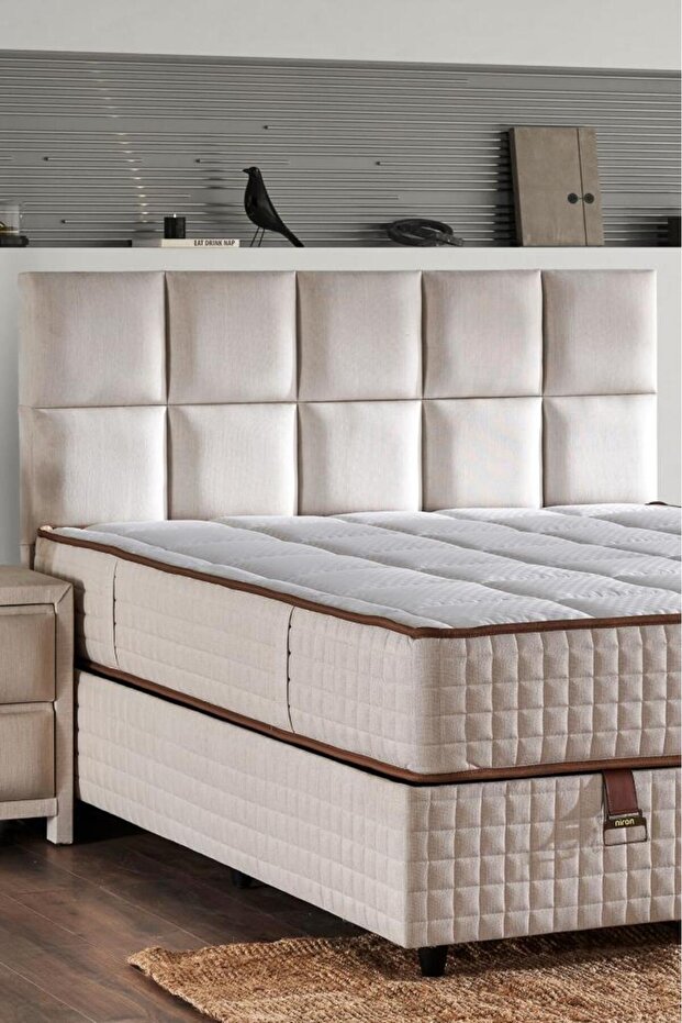 Star Başlık Tek Kişilik Krem Keten Kumaşlı Modern Lüks Yatak Başlığı / Baza Başlığı - 3