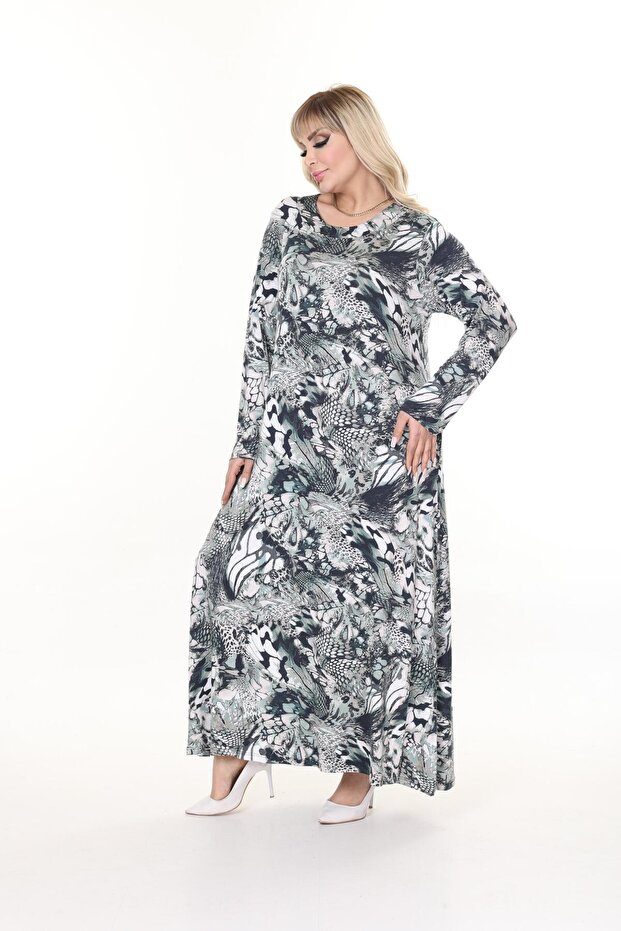 Women's Plus Size Long Sleeve Viscose Combed Cotton Hijab Suitable Long Maxi Dress