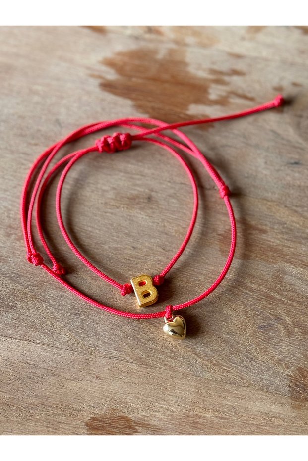 Letter Bracelet and Anklet Set Adjustable Red Rope Heart Anklet Letter Detailed Bracelet