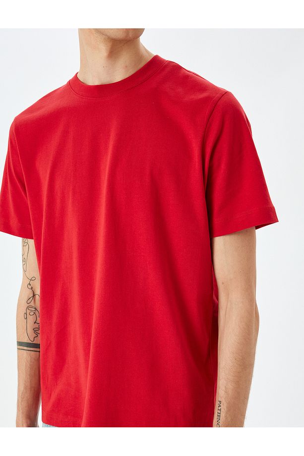 Pamuklu Bisiklet Yaka Regular Fit Kısa Kollu Basic Tişört - 5