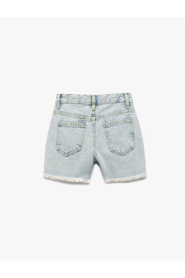 Pamuklu Cep Detaylı Çiçekli Denim Şort - 2