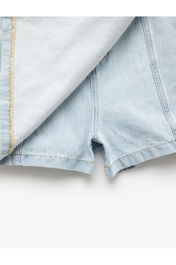 Pamuklu Bağlama Detaylı Mini Denim Şort Etek - 7